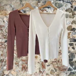 Cardigan costine avorio e terracotta