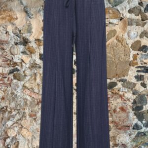 Pantalone blu spinato wide leg